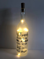 Best Friends are Hard to Find, Lighted Wine Bottle. Clear, Frosted, Cobalt Blue